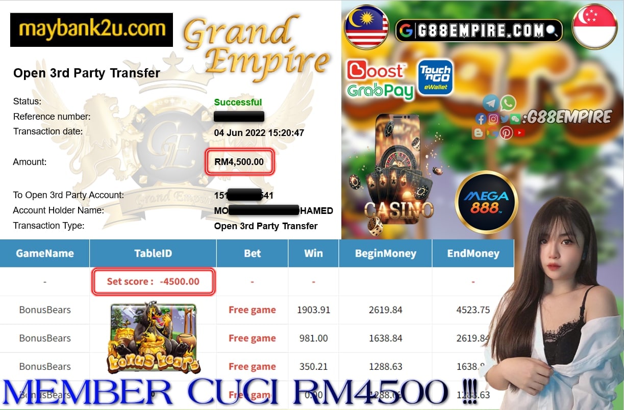 MEGA888 - BONUSBEARS CUCI RM4500 !!!