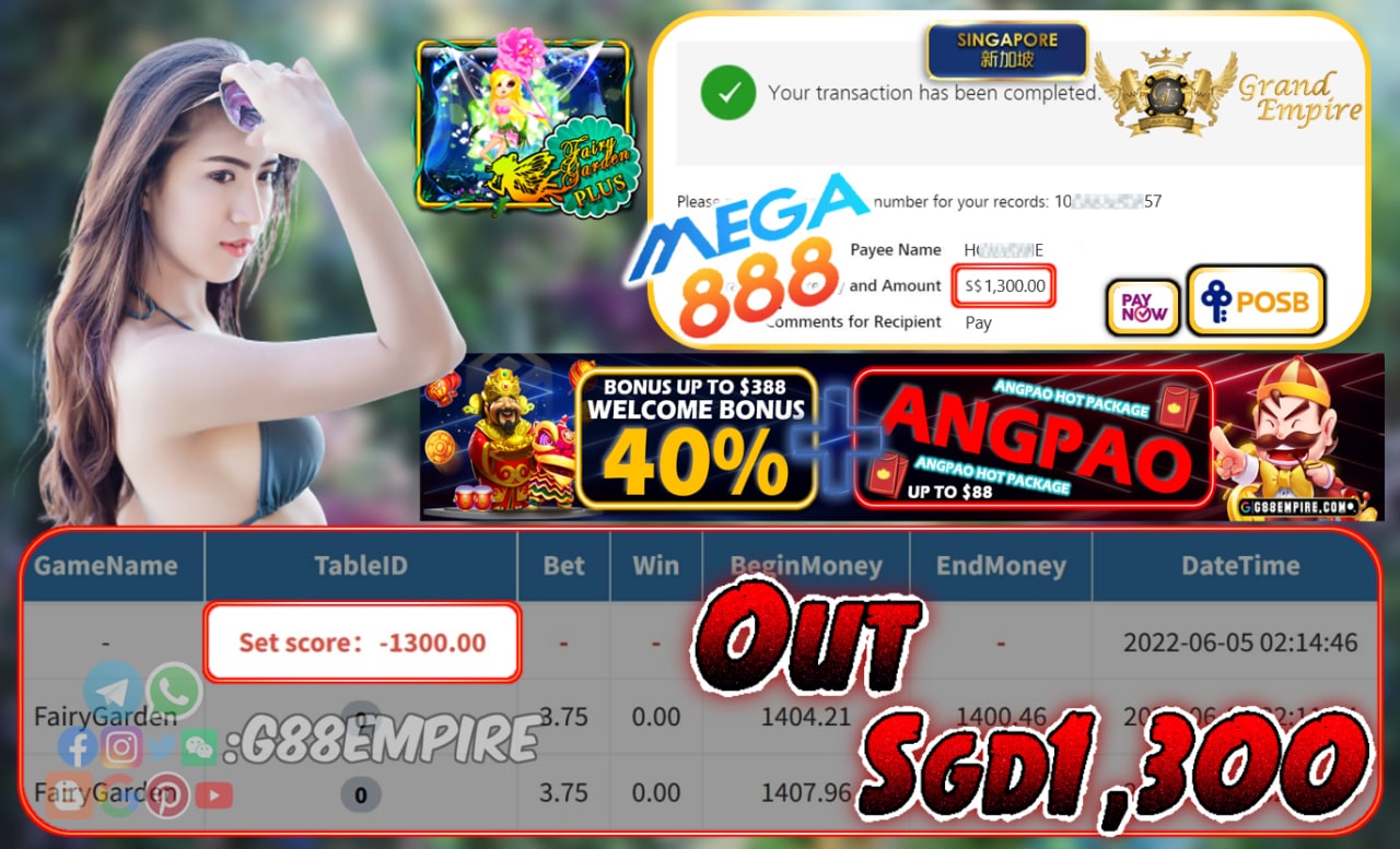 MEGA888 ~ FAIRYGARDEN CASHOUT SGD1300 !!!