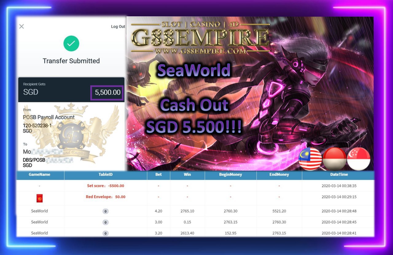 SEAWORLD CASH OUT SGD 5.5000!!!