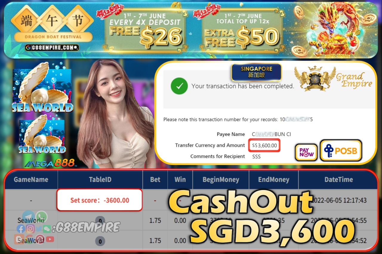 MEGA888 ~ SEAWORLD CASHOUT SGD3600!!!