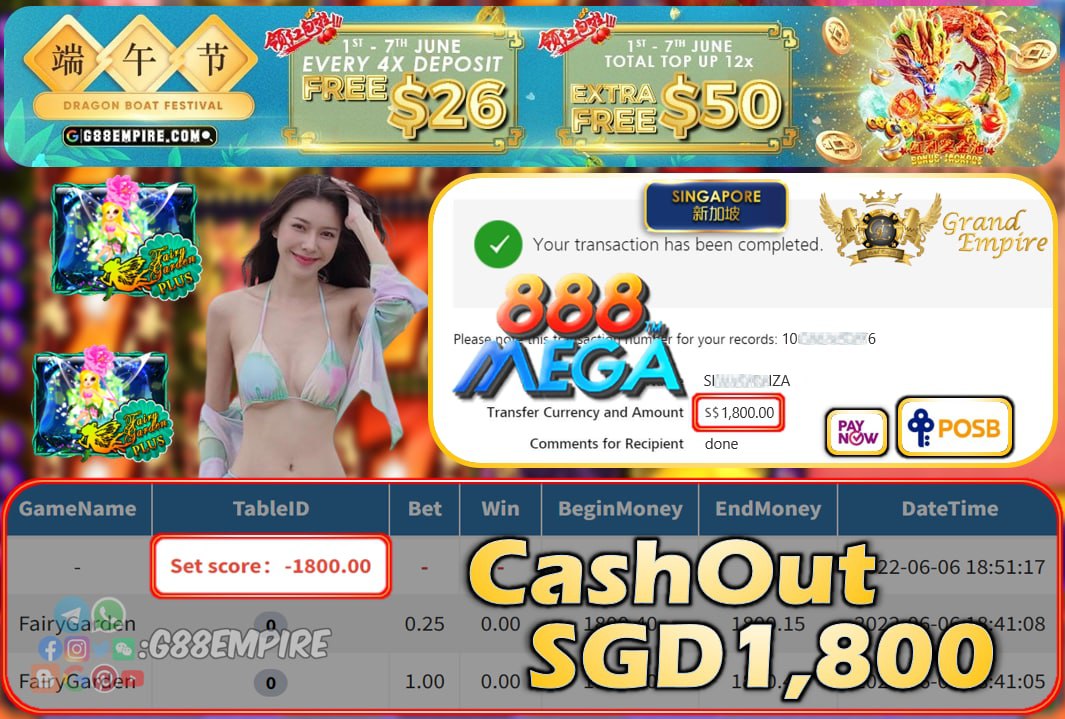 MEGA888 ~ FAIRYGARDEN CASHOUT SGD1800 !!!