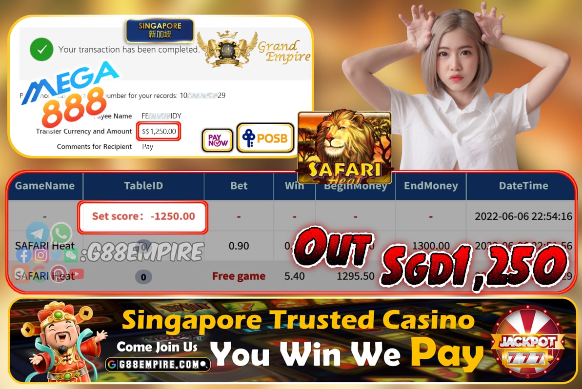 MEGA888 ~ SAFARIHEAT CASHOUT SGD1250 !!!