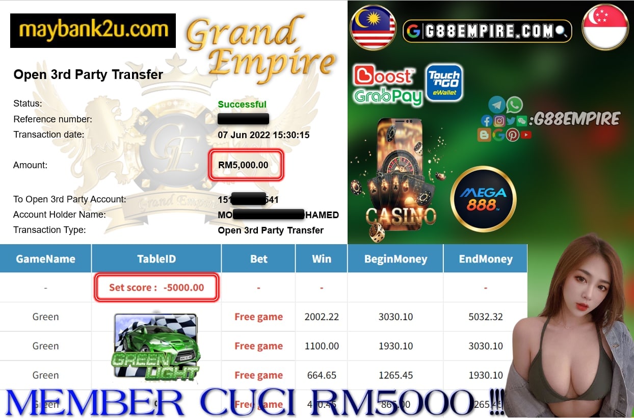 MEGA888 - GREEN CUCI RM5000 !!!