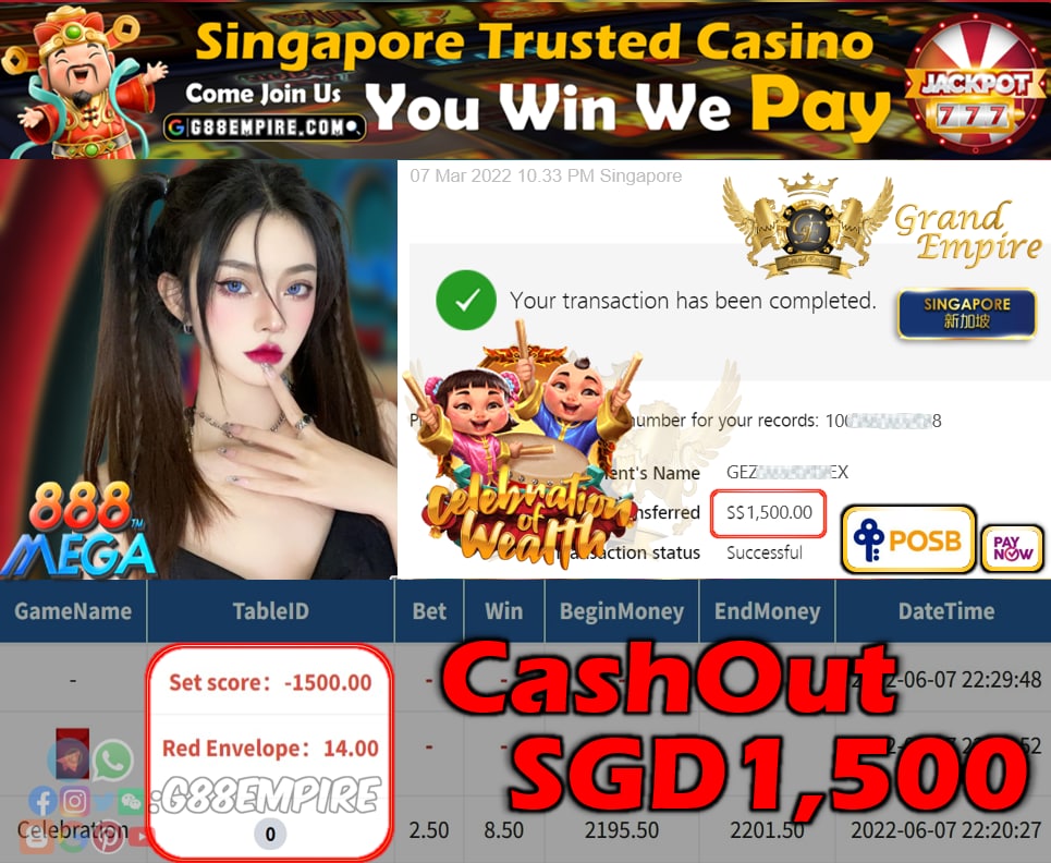 MEGA888 ~ CELEBRATIONWEALTH  CASHOUT SGD1500 !!!