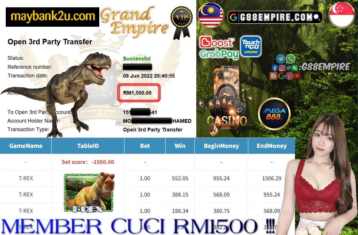 MEGA888 - T-REX CUCI RM1500 !!!