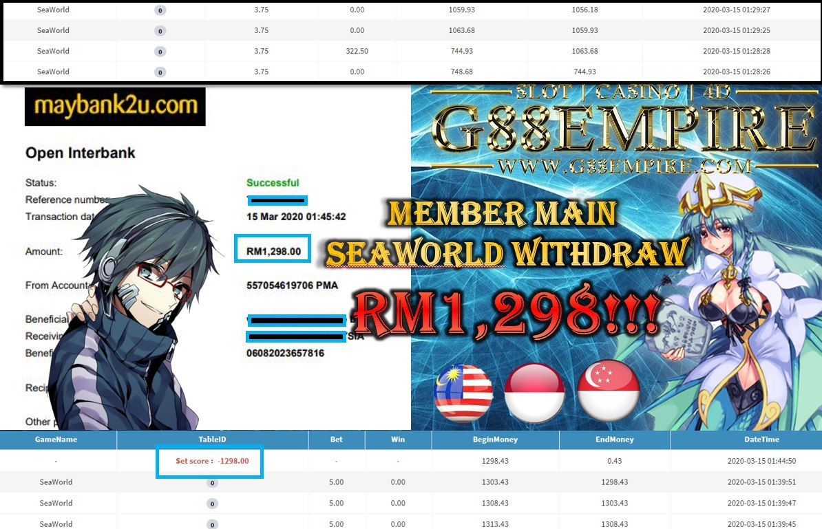 MEMBER MAIN SEAWORLD WITHDRAW RM1,298!!!