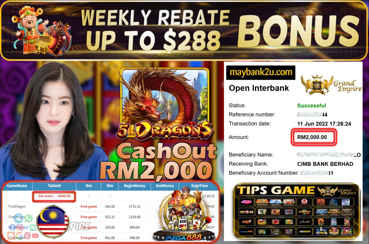 MEGA888 - FIVEDRAGON CUCI RM2,000 !!!