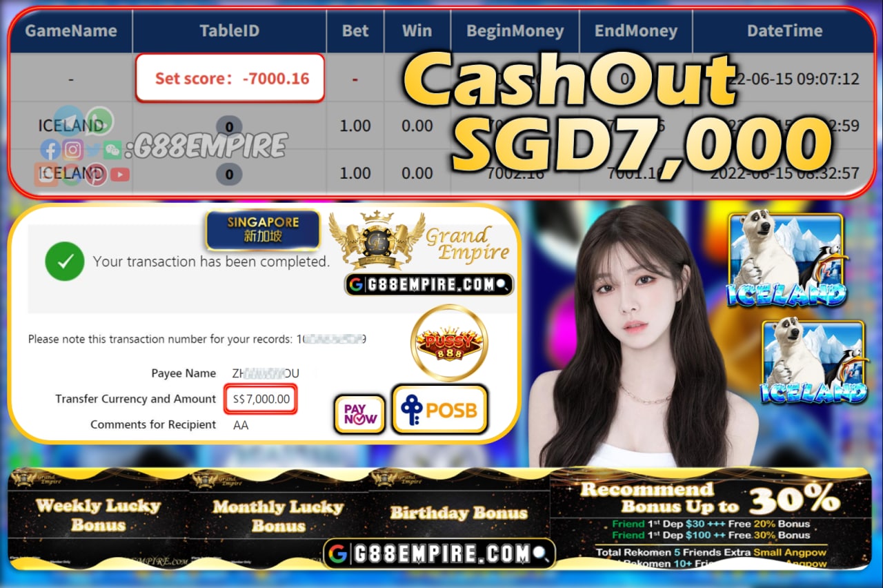 PUSSY888 ~ ICELAND CASHOUT SGD7000!!!