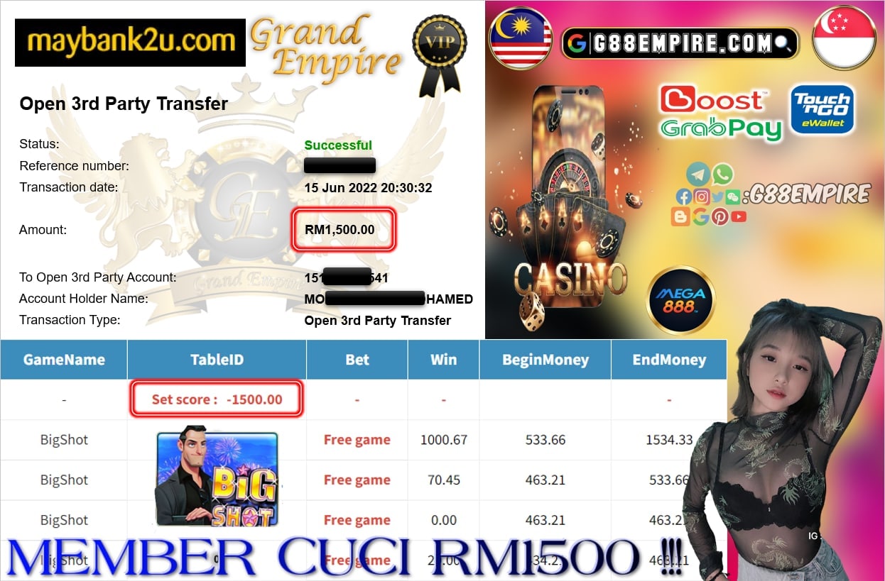 MEGA888 - BIGSHOT CUCI RM1500 !!!