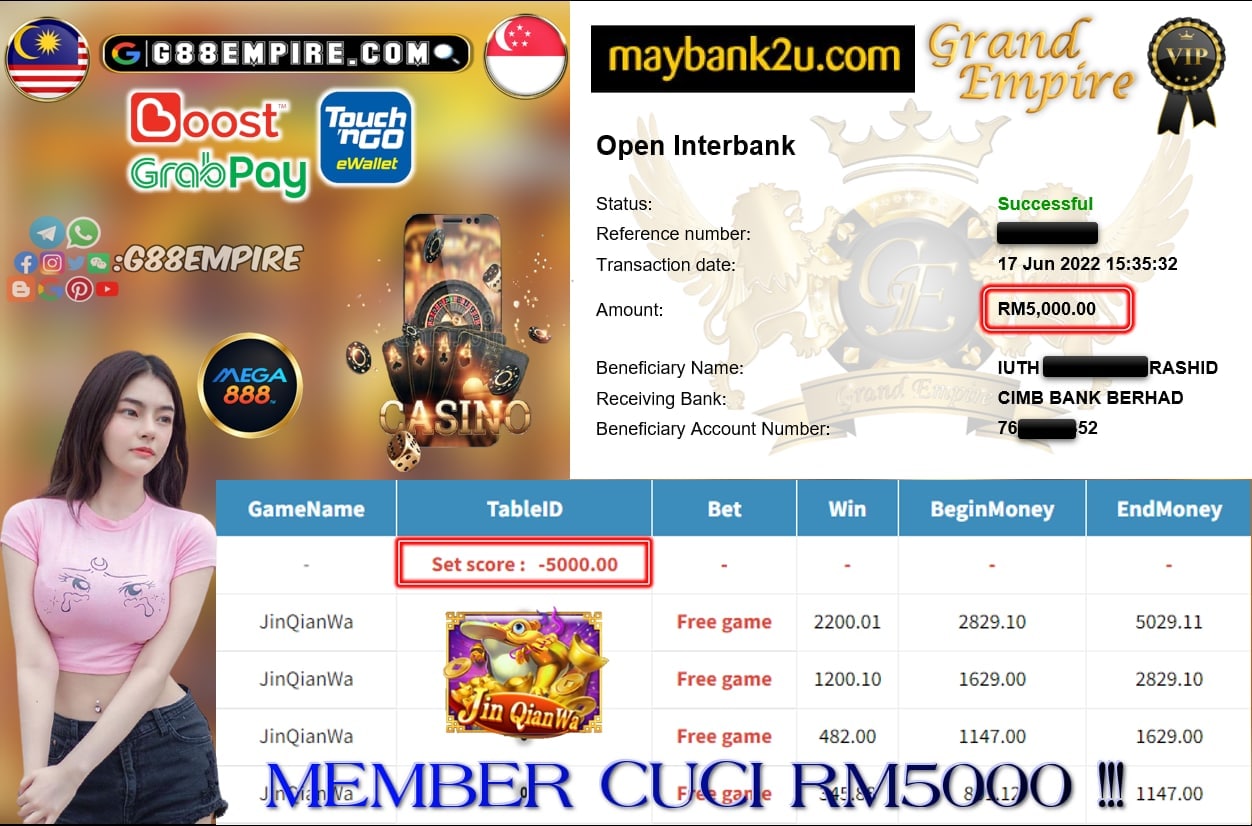 MEGA888 -  JINQIANWA CUCI RM5000 !!!