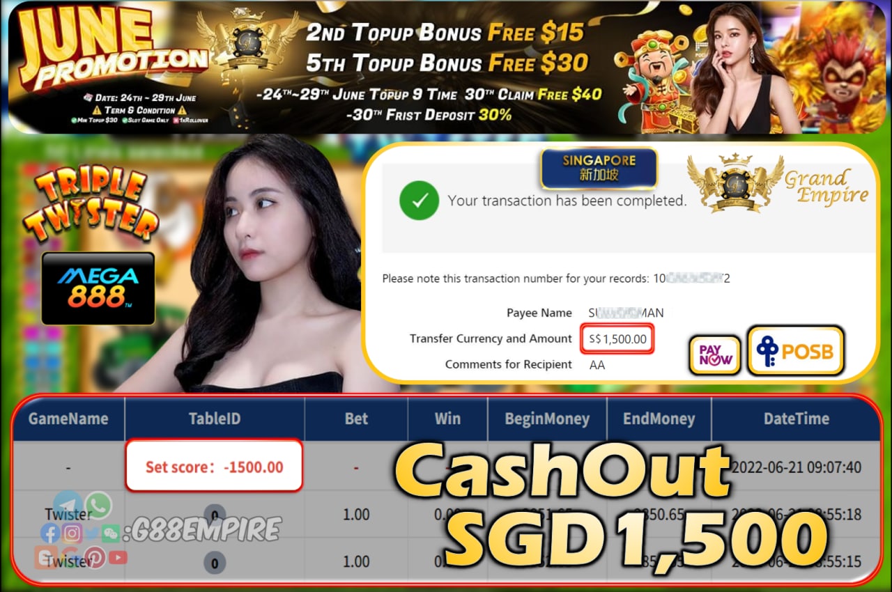 MEGAA888 ~ TWISTER CASHOUT SGD1500!!!