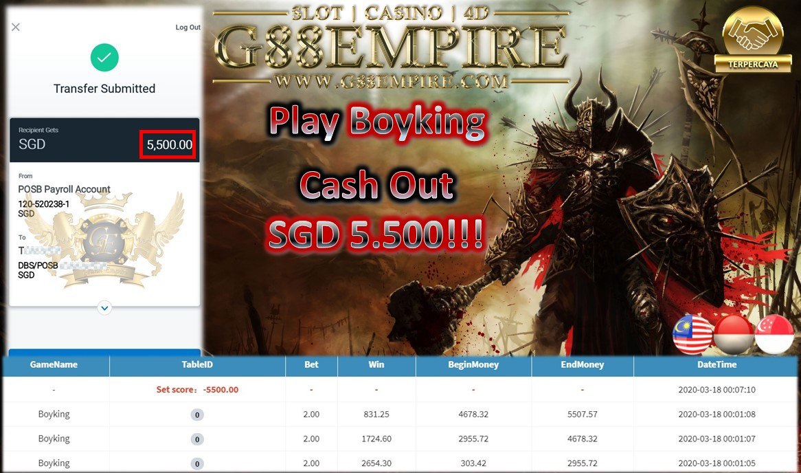 PLAY BOYKING CASH OUT SGD 5.500!!!