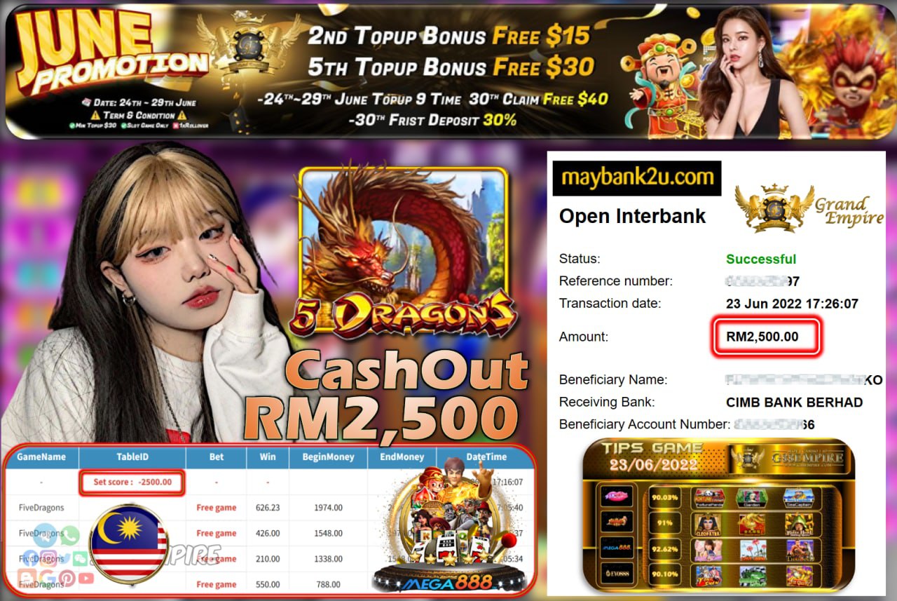 MEGA888 - FIVEDRAGONS CUCI RM2,500 !!!