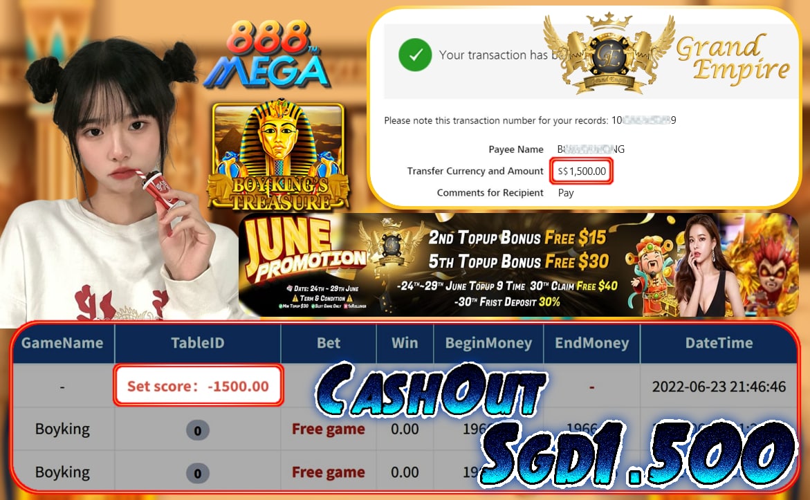 MEGA888 ~ BOYKING CASHOUT SGD1500 !!!