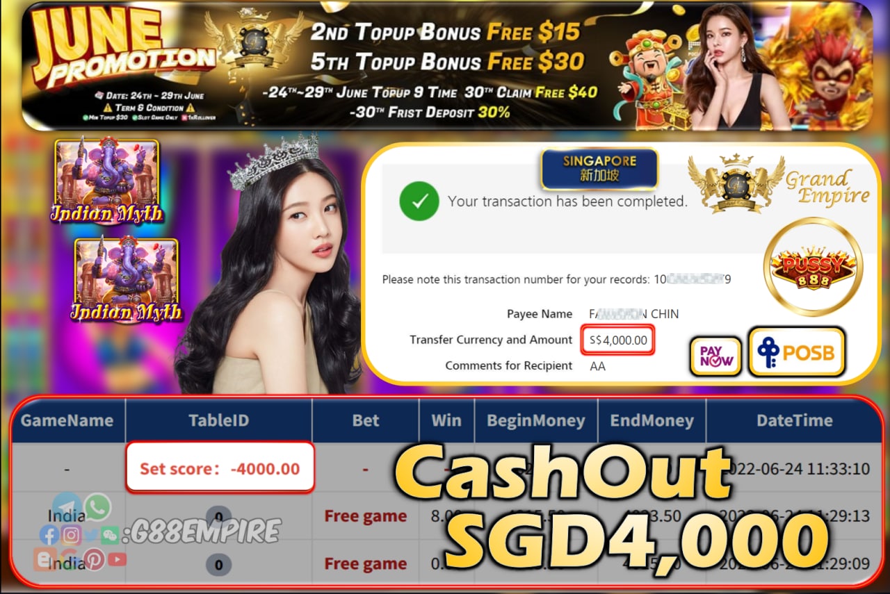 PUSSY888 ~ INDIA CASHOUT SGD4000!!!
