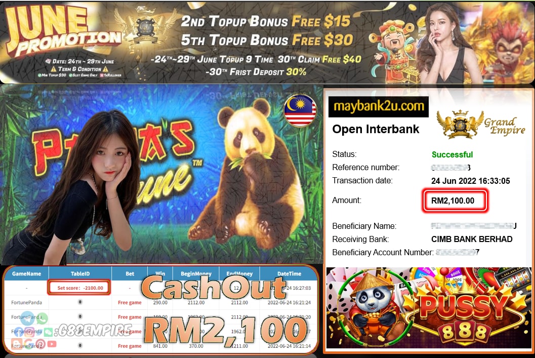 PUSSY888 FORTUNEPANDA CUCI RM2100