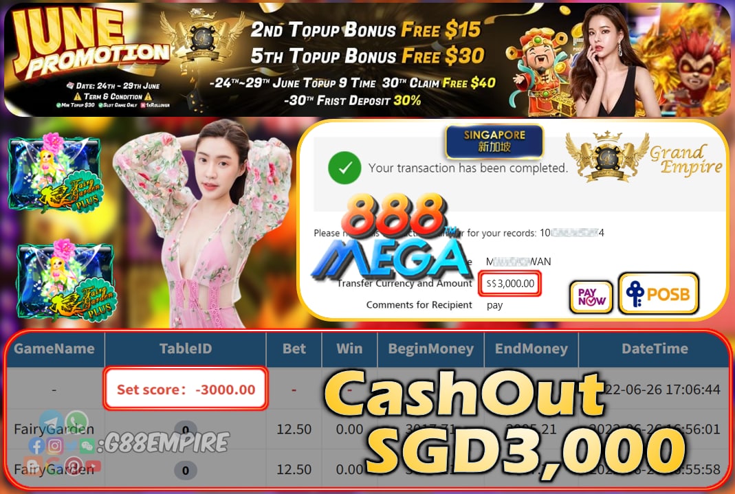 MEGA888 ~ FAIRYGARDEN CASHOUT SGD3000 !!!