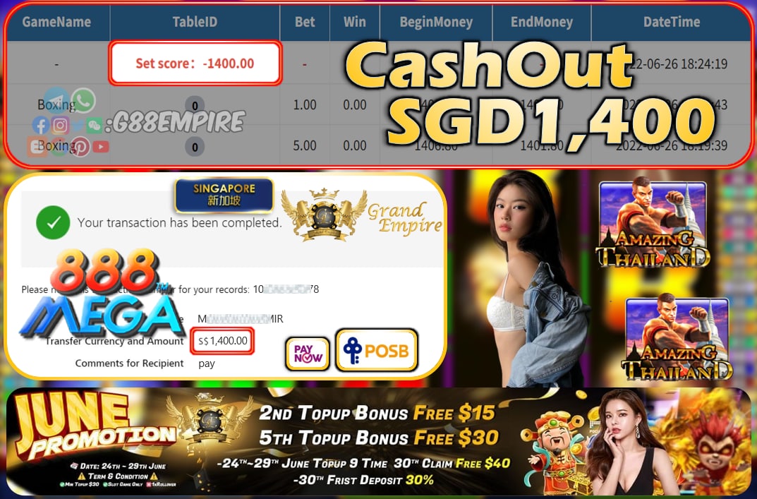 MEGA888 ~ BOXING CASHOUT SGD1400 !!!