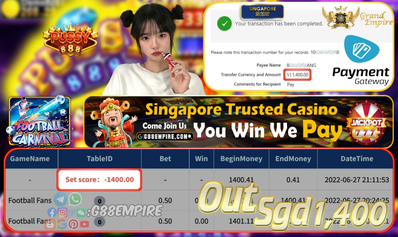 PUSSY888 ~ CARNIVAL FANS CASHOUT SGD1400!!!