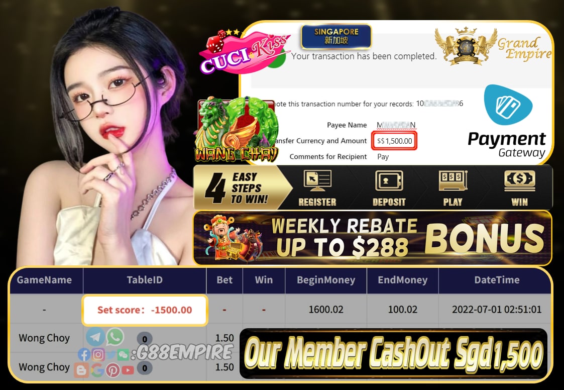 918KISS ~ WONGCHOY CASHOUT SGD1500 !!!