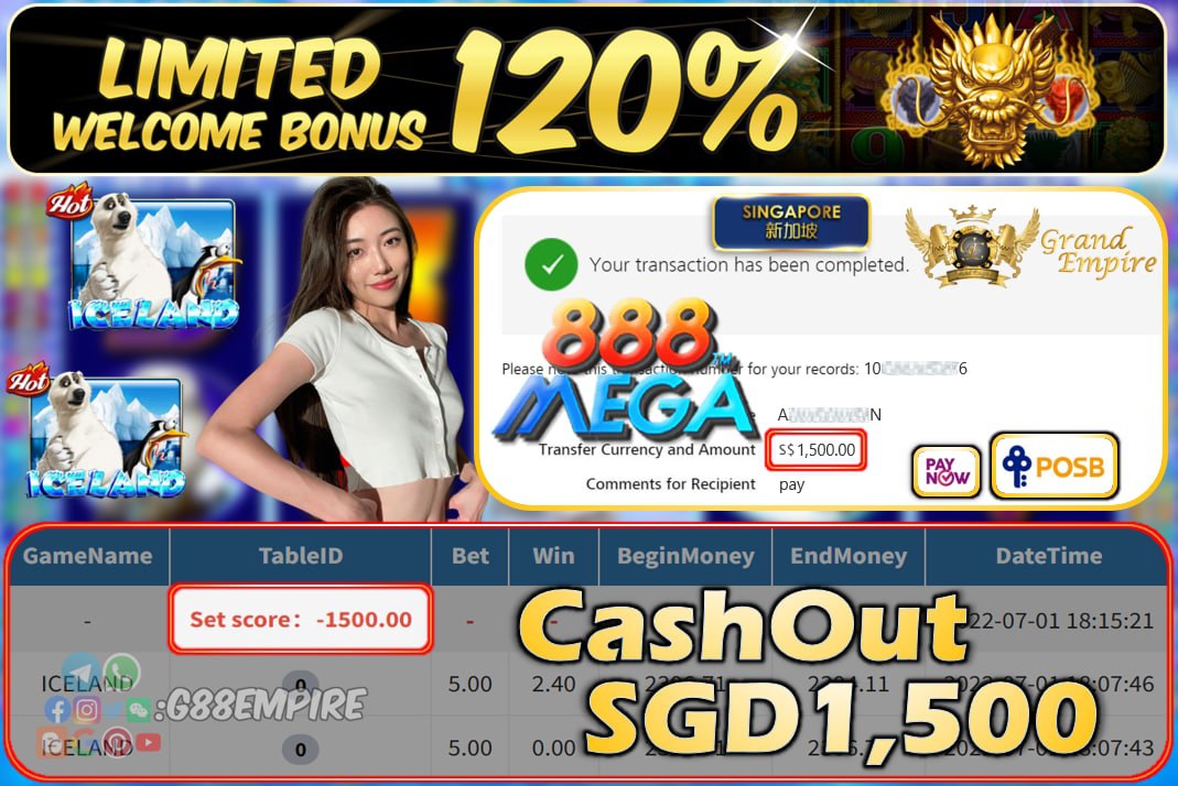 MEGA888 ~ ICELAND CASHOUT SGD1500 !!!