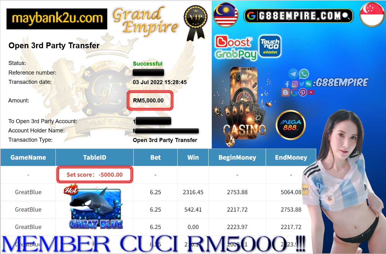 MEGA888 - GREATBLUE CUCI RM5000 !!!