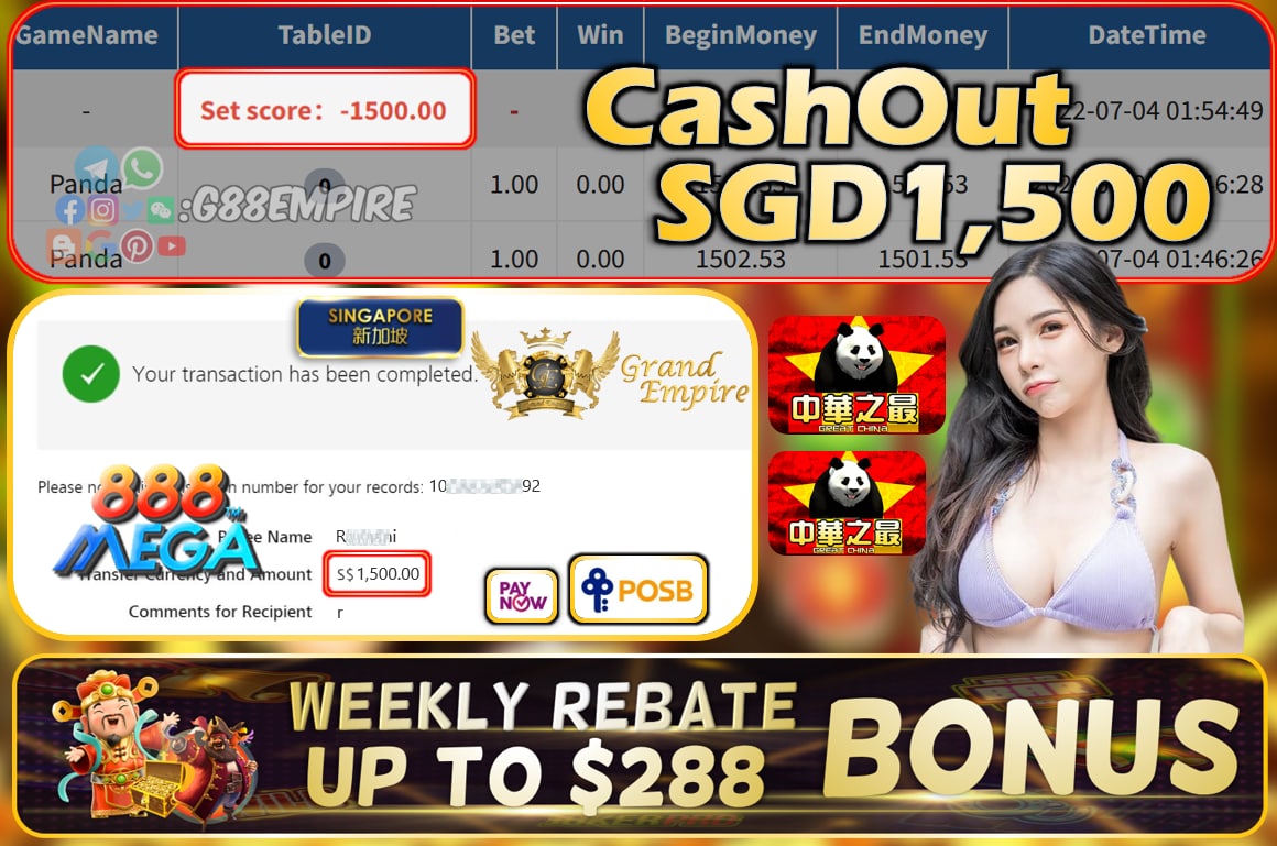 MEGA888 - PANDA CASHOUT SGD1500 !!!