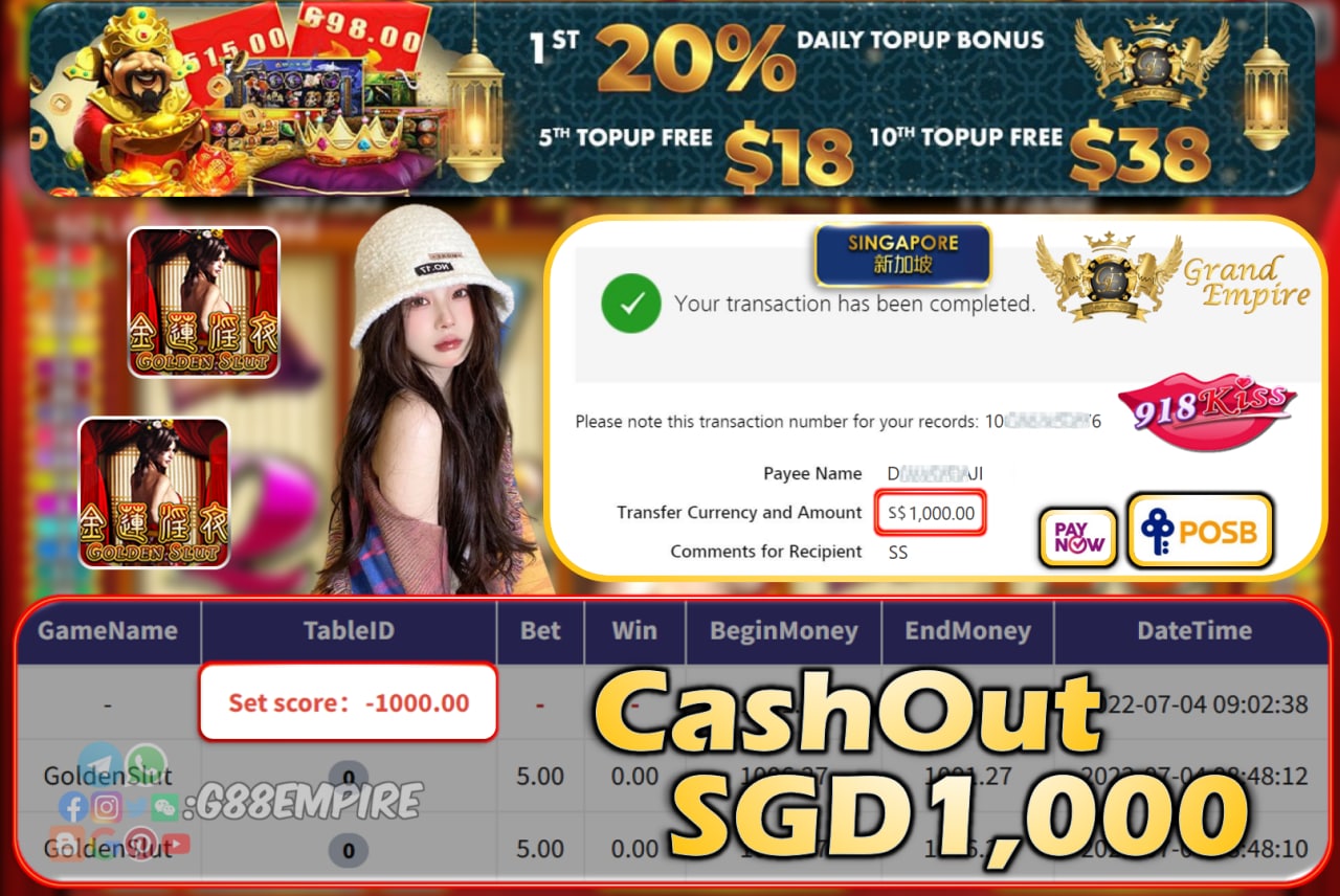 918KISS ~ GOLDENSLUT CASHOUT SGD1000!!!