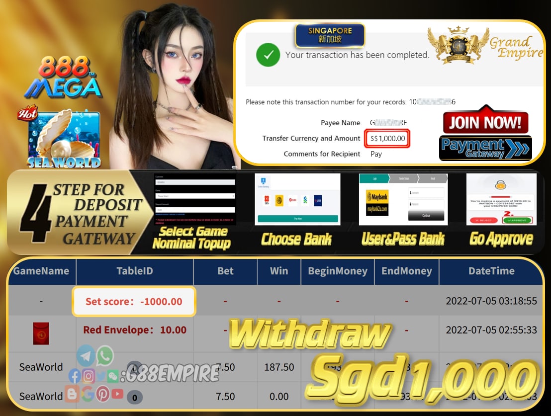 MEGA888 ~ SEAWORLD CASHOUT SGD1000 !!!