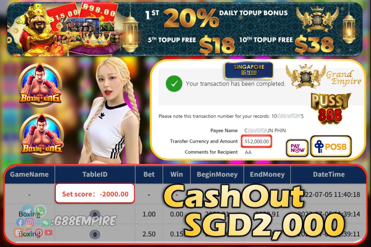 PUSSY888 ~ BOXING CASHOUT SGD2000!!!!