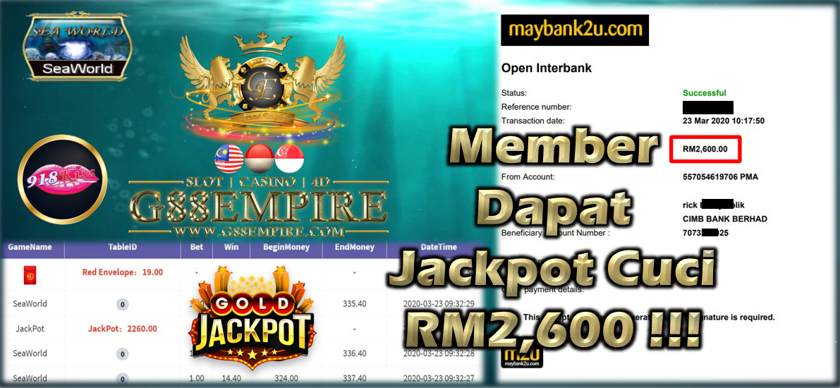 MEMBER MAIN SEAWORLD DPT JACKPOT CUCI RM2,600!!!