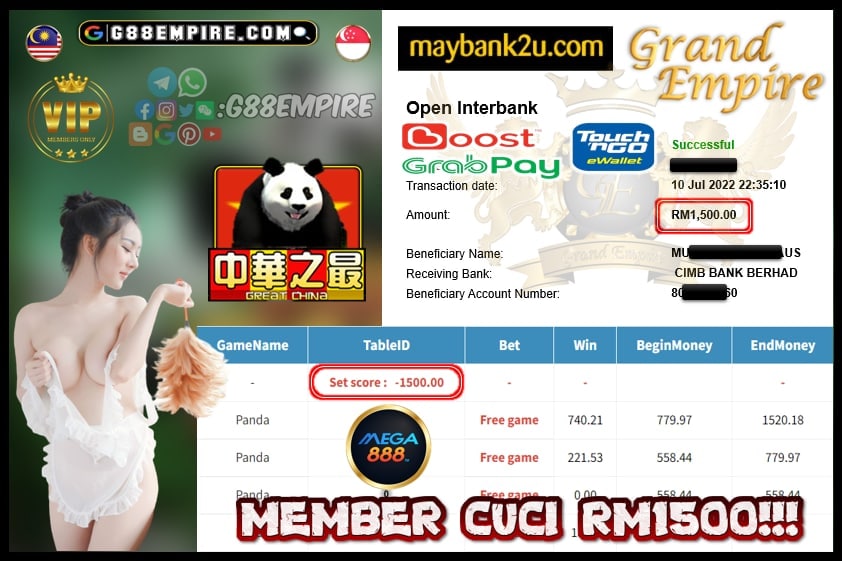 MEGA888 PANDA CUCI RM1500