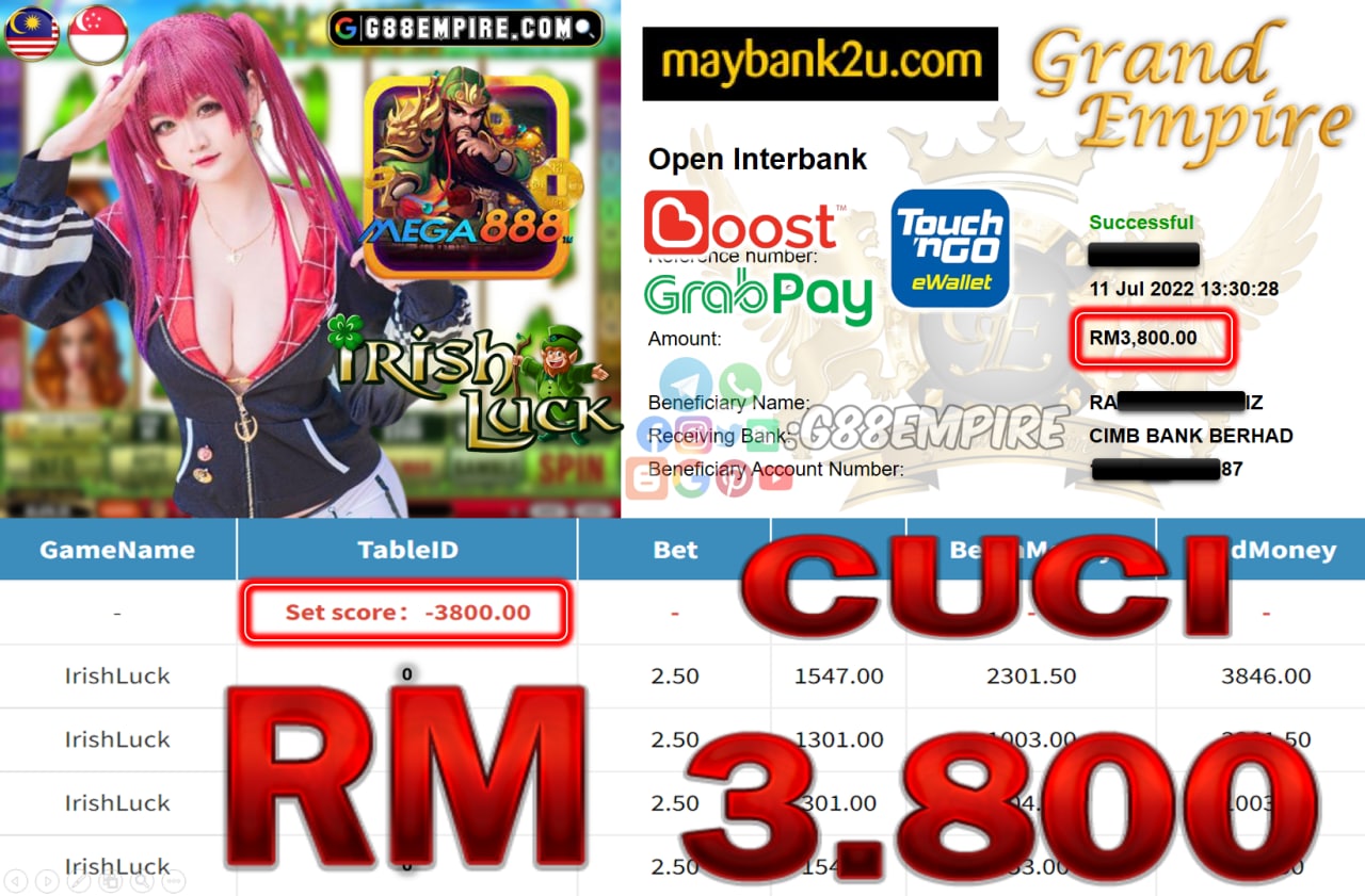 MEGA888 - IRISHLUCK - CUCI RM3.800 !!!!