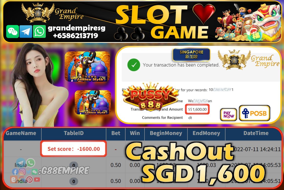 PUSSY888 - INDIA SLOT CASHOUT SGD1600 !!!