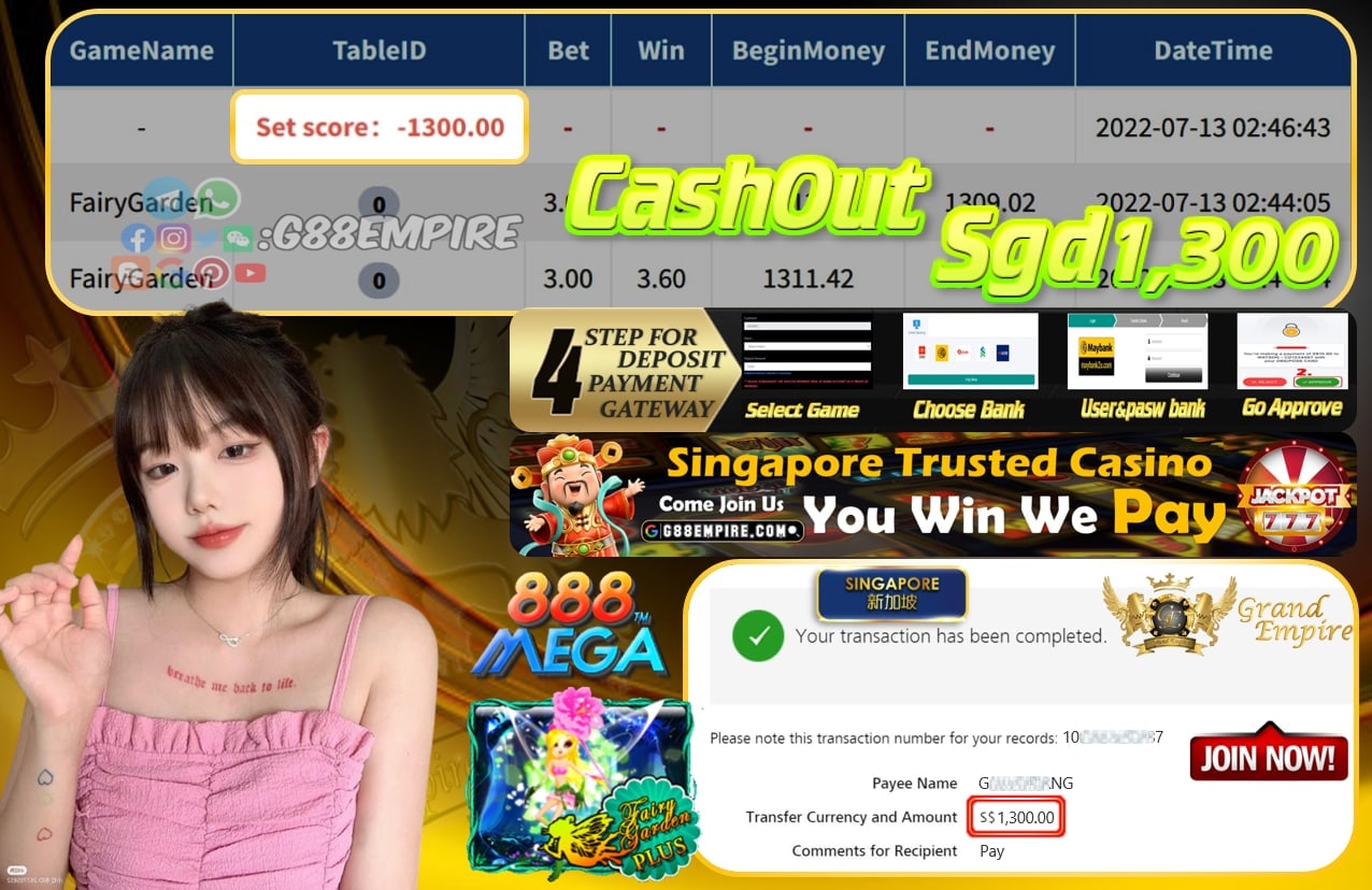 MEGA888 ~ FAIRYGARDEN CASHOUT SGD1300 !!!