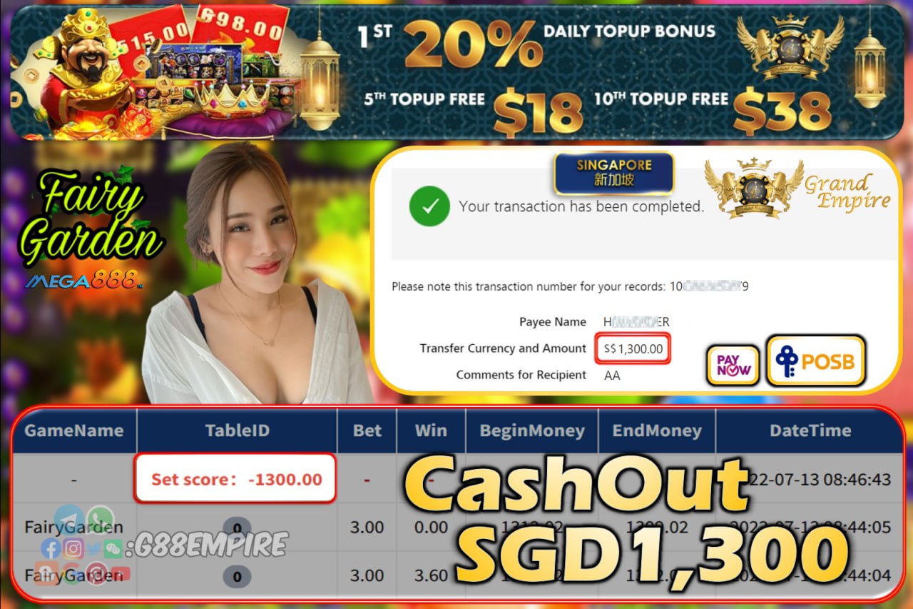 MEGA888 ~ FAIRYGARDEN CASHOUT SGD1300!!!