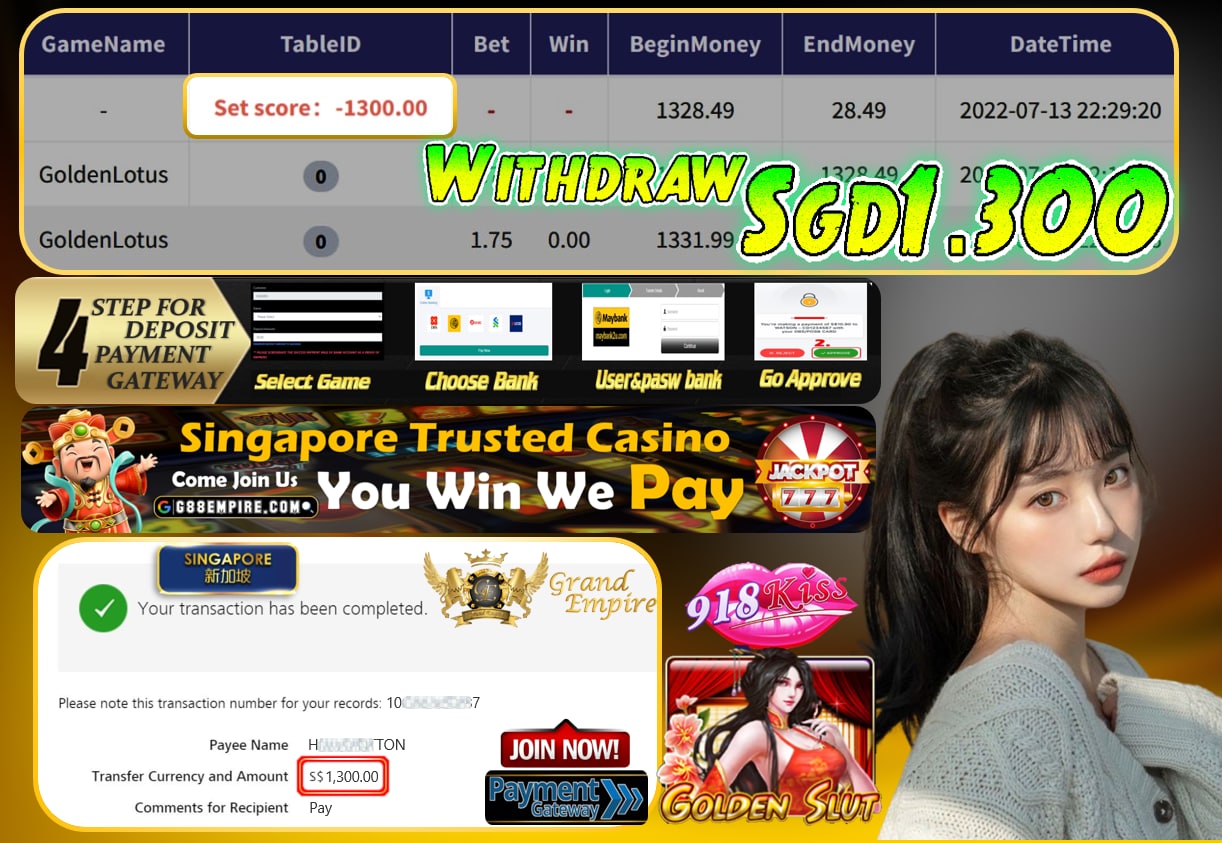 918KISS ~ GOLDENSLUT CASHOUT SGD1300!!!