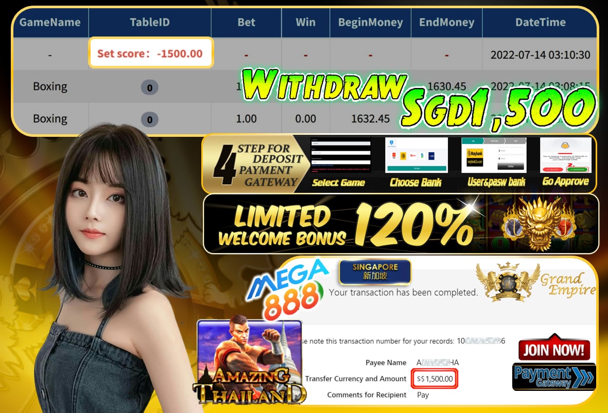 MEGA888 ~ BOXING CASHOUT SGD1500!!!