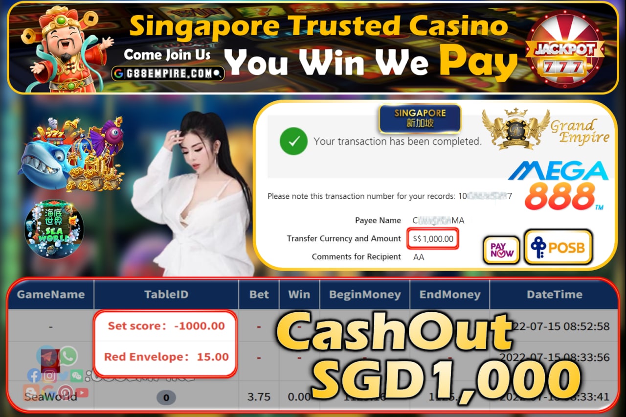 MEGA888 ~ SEAWORLD CASHOUT SGD1000!!!