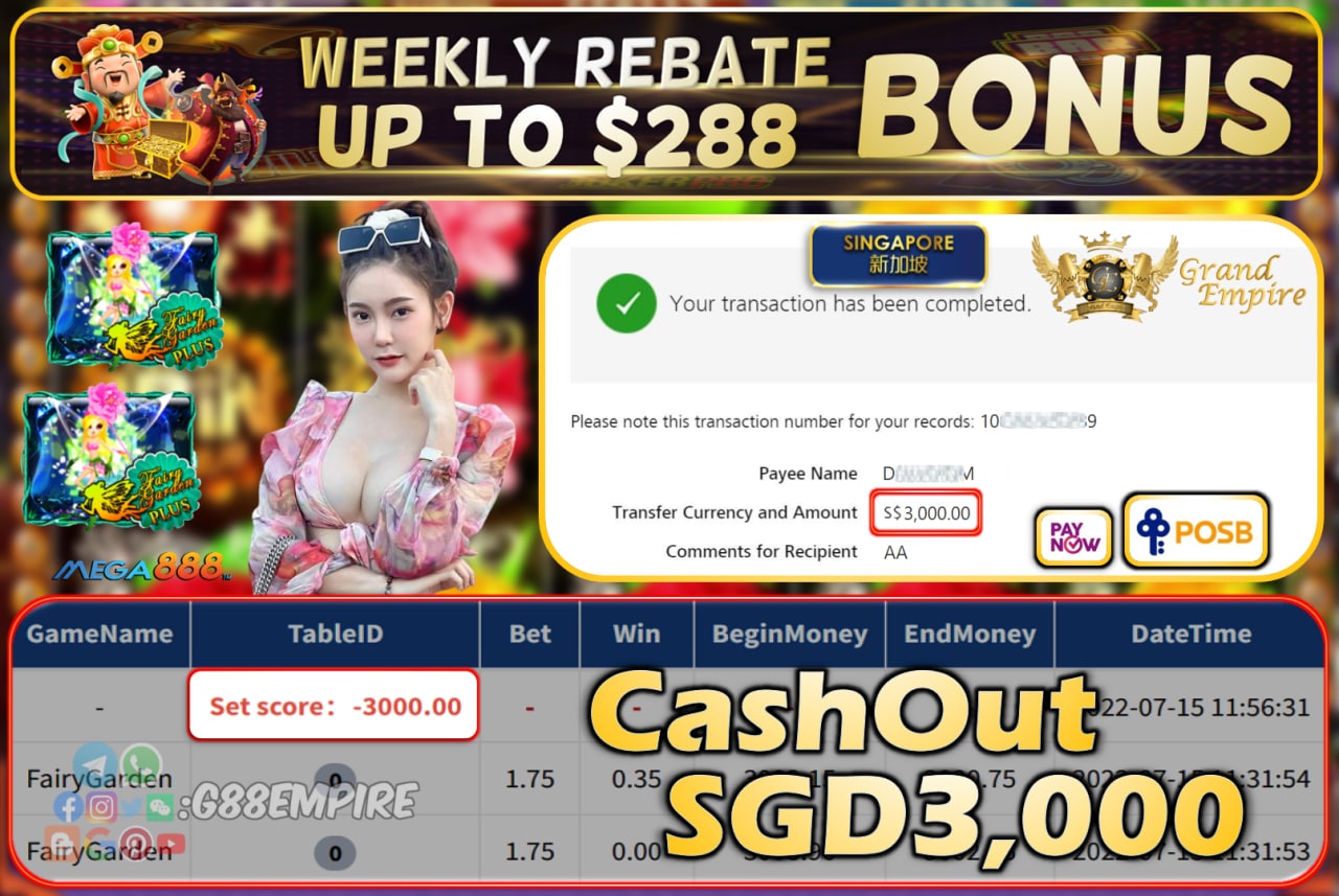 MEGA888 ~ FAIRYGARDEN CASHOUT SGD3000!!!