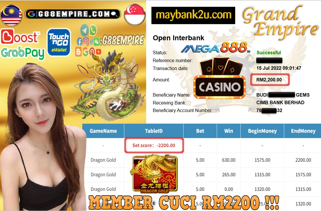 MEGA888 DRAGON GOLD CUCI RM2,200