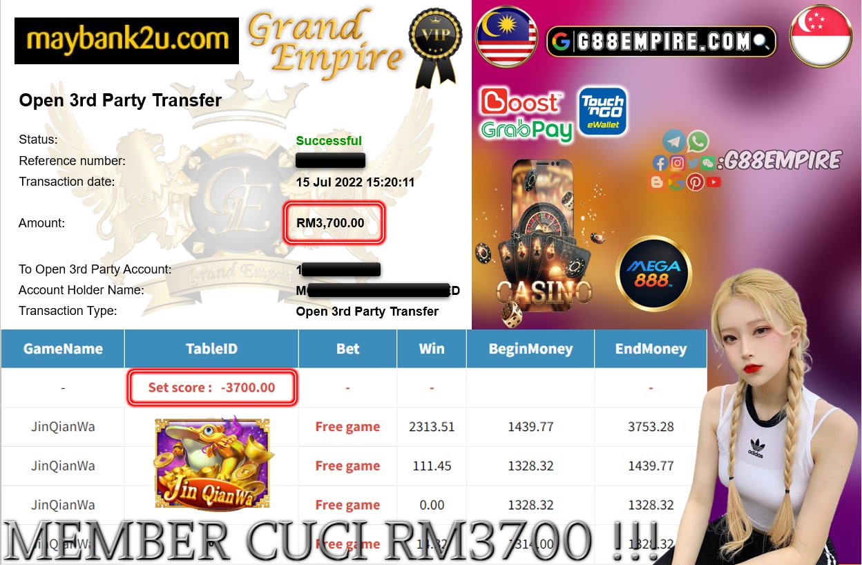 MEGA888 - JINQIANWA CUCI RM3700 !!!