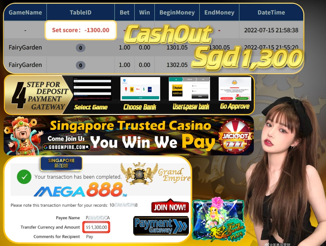 MEGA888 ~ FAIRYGARDEN  CASHOUT SGD1300!!!