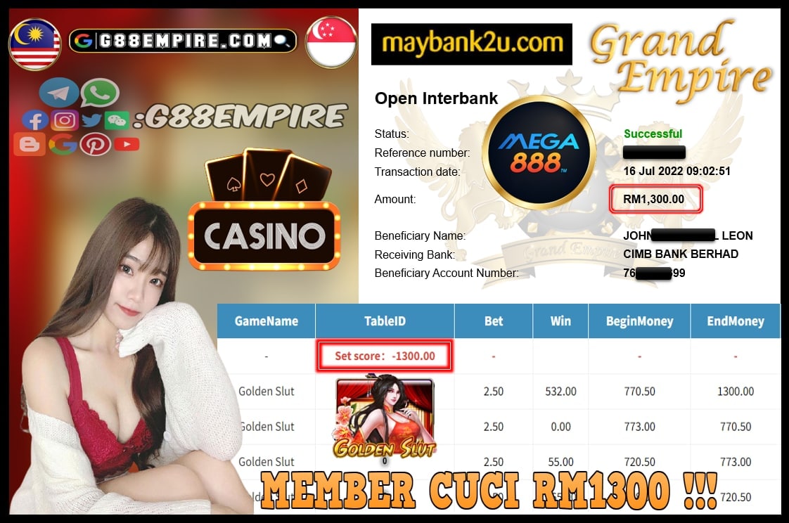 MEGA888 - GOLDENSLUT - CUCI RM1,300 !!!!!!