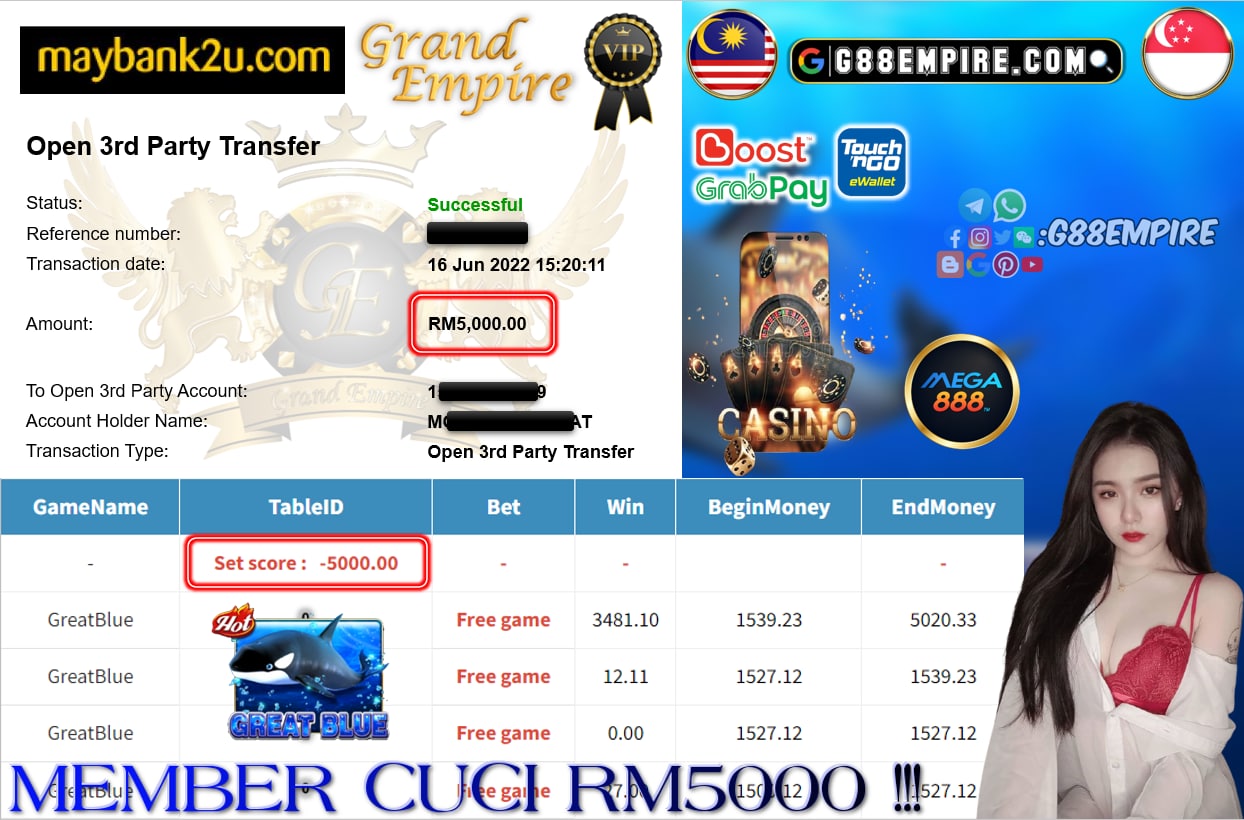 MEGA888 - GREATBLUE CUCI RM5000 !!!