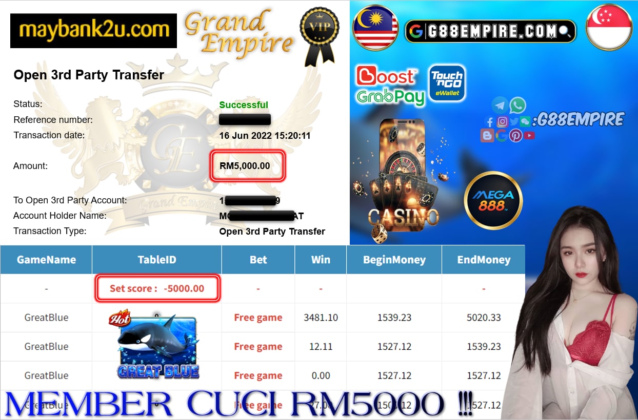 MEGA888 - GREATBLUE CUCI RM5000 !!!