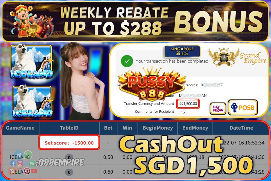 PUSSY88 ~ ICELAND CASHOUT SGD1500 !!!