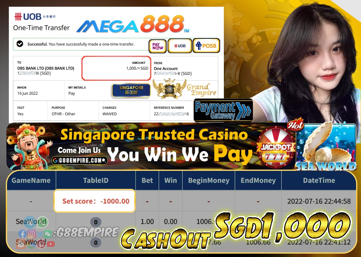 MEGA888 ~ SEAWORLD CASHOUT SGD1000 !!!