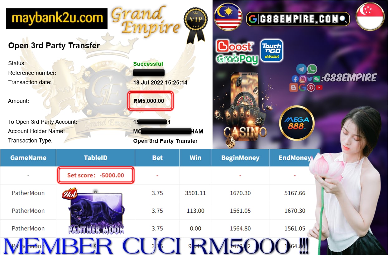 MEGA888 - PATHERMOON CUCI RM5000 !!!