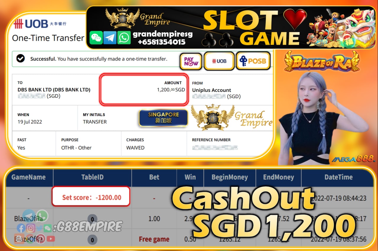 MEGA888 ~ BLAZEOFRA CASHOUT SGD1200!!!